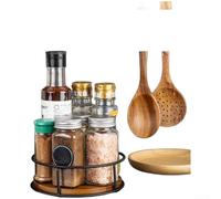 Bandeja giratoria de madera para especias y cosméticos con rotación de 360 grados, construcción de madera de acacia con base antideslizante para una colocación segura (614 cm)