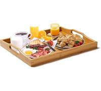 Bandeja Grande de bambú para Servir con Asas, Bandeja para el Desayuno, Té, Mesa de Café, Bandeja Rústica Decorativa de Otomán para Mayordomo (Natural, 1)