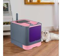 Bandeja Grande para Arena de Gato, con Pala para Arena Autolimpiante Desinfección UV Casa de Aseo para Gato, 44,5 x 36,5 x 34,5 cm-Rosa-UV