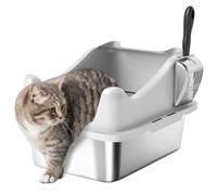 Bandeja higiénica para Gatos PawHut de Acero Inoxidable, Caja higiénica para Gatos de Lados Altos con Pala higiénica, no Absorbe olores, antifugas y fácil de Limpiar, 43 x 33 x 25 cm, Gris