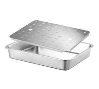 Bandeja Horno Acero Inoxidable, Bandejas Acero Inoxidable 304 para Servir Comida con Escurridor para Escurrir Agua y Aceite, Hornear y Cocinar al Vapor(32x22x10 cm/13x9x4 in)