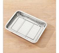 Bandeja Horno Acero Inoxidable con Rejilla de Enfriamiento, Bandejas para Servir Comida de Metal de Acero Inoxidable para Escurrir Agua y Aceite y a la Parrilla(36x27x5cm/14x11x2in)