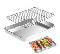 Bandeja Horno con Rejilla 23.5x17.5x2.5 cm Bandejas Horno Acero Inoxidable con Rejilla de Enfriamiento, Cooling Rack Tray, Bandeja para Hornear Rectangular para Asar, Horneary Escurrir Verduras