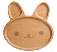 Bandeja japonesa de madera con minimalismo nórdico y patrón de conejo ilustrado a mano para servicio diario de mesa (D)