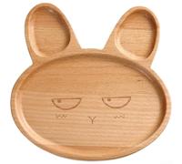 Bandeja japonesa de madera con minimalismo nórdico y patrón de conejo ilustrado a mano para servicio diario de mesa (B)