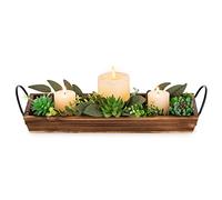 Bandeja larga y estrecha de madera para velas: bandejas decorativas Hanobe soporte rectangular para velas para decoración del hogar, bandeja de centro de mesa, cafetería, sala de estar