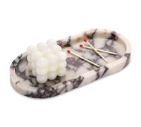 Bandeja Mármol Calacatta Viola Bandeja Ovalada Portaobjetos Baño Moderno Decoraciones Vaciabolsillos Entrada Organización para Velas Perfumes Cocina Tejidos Jabón Champú Cosméticos 25 x 12 cm