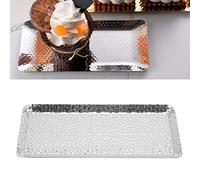 Bandeja Martillada con Bordes Elevados 9.8x4.3 Pulgadas Martillado de Acero Inoxidable Bandeja Rectangular de Metal para Servir Plato de Frutas para Fiestas Acabado de Cobre Organizador(Plata)