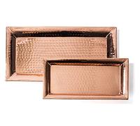 Bandeja martillada - Juego de 2 platos, 16 x 8 pulgadas, rectangular, bandeja de servir de 30 x 15 cm, cobre puro, apilable, bandeja para nido de Colleta Home