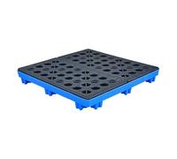 Bandeja modular de almacenamiento de tambor industrial apilable amarilla para cubos de aceite y pintura, plataforma desmontable con drenaje para garaje y taller