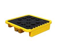 Bandeja modular de contención de derrames con desagüe, amarillo y negro, capacidad de 1/2 tambor (120 x 60 x 10 cm) - Plataforma robusta para el almacenamiento seguro de líquidos peligrosos