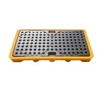 Bandeja modular de contención de derrames de aceite, plataforma de polietileno a prueba de fugas en amarillo y negro para tambores, rejilla superior plana, ideal para almacenes y fábricas, solución