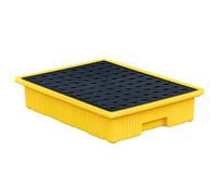 Bandeja modular de contención de derrames de aceite, plataforma de polietileno resistente con rejilla plana, color amarillo y negro, ideal para almacenes y fábricas, bandeja de tambor de aceite a