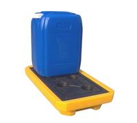 Bandeja modular de contención de derrames en amarillo y negro con drenaje, paleta de recogida de polietileno resistente para barriles para almacenamiento de garaje, rejillas extraíbles, 675 x 375 x