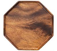 Bandeja octogonal de madera para servir té de nogal, plato de ceremonia, plato de frutas rústicas, hecho a mano, decoración de cocina, 25 x 25 cm (B)