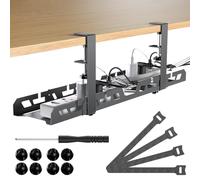 Bandeja Organizador de Cables Escritorio Extensible (39-66cm) - Gestión de Cables Bajo Mesa Sin Agujeros, Soporte Metálico Telescópico para Regletas y Oficina, Recoge Cables Escritorio - Negro