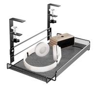 Bandeja organizadora de cables para debajo del escritorio, sin taladrar, bandeja organizadora de cables de metal ajustable para gestión de cables, color negro, 1 paquete