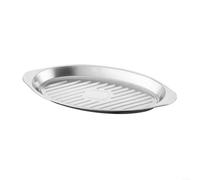 Bandeja ovalada de acero inoxidable con doble asa, 31 x 15,7 x 2 cm, acero 410, revestimiento antiadherente para pescado y aperitivos, apto para microondas, apilable para cocina y restaurante
