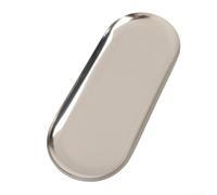 Bandeja ovalada de acero inoxidable para servicio de postres, almacenamiento de joyas, cosméticos, exhibición de pasta de dientes, soporte para tazas, organizador de botellas de enjuague bucal (23 cm)