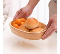 Bandeja ovalada de madera de caucho con contorno orgánico inspirado en el barco, apta para ensaladas, frutas, frutos secos y comidas ligeras (C)