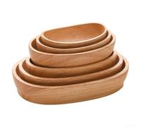 Bandeja ovalada de madera de caucho con contorno orgánico inspirado en el barco, apta para ensaladas, frutas, frutos secos y comidas ligeras (E)