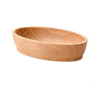 Bandeja ovalada de madera, madera de caucho natural, plato en forma de barco para aperitivos, frutas, ensaladas, sushi, borde liso hecho a mano, para fiestas de comedor en casa (C)