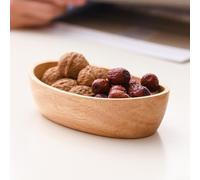 Bandeja ovalada para servicio de mesa de ensaladas, frutas, frutos secos, sushi y pequeños bocados, fabricada en madera maciza de caucho con tono natural cálido (A)