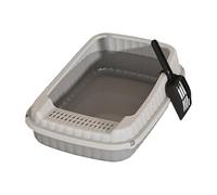 Bandeja para Arena de Gato para Mascotas Pequeñas Caja de Arena Semi Cerrada con Borde Protector Bandeja Sanitaria Portátil PP Desmontable Y Fácil de, Gris