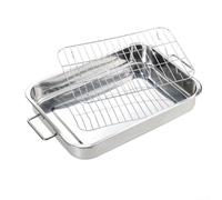 Bandeja para asar de acero inoxidable resistente con estante para uso en horno (42 x 32 x 6,5 cm)