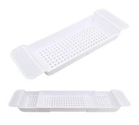 Bandeja para bañera con diseño de desagüe, de plástico expandible, Bandeja para Copas de Vino, tabletas, aromaterapia, peines, Velas, Productos de baño (Blanco)