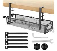 Bandeja para cables sin taladrar debajo del escritorio, bandeja de cable de metal con sistema de sujeción, gestión de cables para oficina y oficina en casa, organizador de cables, sin agujeros, color