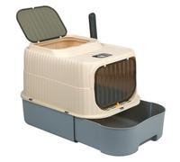 Bandeja para cama gato XL con filtro de carbón activado, bandeja extensible, doble puerta, 49 x 37 x 37 cm (gris)