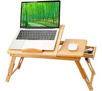 Bandeja para Cama, Mesita de Desayuno【Bambú | MDF】con Borde Alto, Asas y Patas Plegables, Ergonómica, para Ordenador Portátil y Libros | Soporta hasta 20 kg,66 x 30 x 35 cm A (Color Madera)