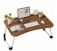 Bandeja para Cama Plegable: Mesa para Cama y Sofá con Portavasos, Mesa Cama Ordenador en Tablero MDF y Metal, 60x40x28 cm