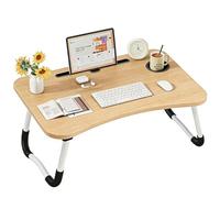 Bandeja para Cama Plegable: Mesa para Cama y Sofá con Portavasos, Mesa Cama Ordenador en Tablero MDF y Metal, 60x40x28 cm