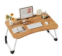 Bandeja para Cama Plegable: Mesa para Cama y Sofá con Portavasos, Mesa Cama Ordenador en Tablero MDF y Metal, 60x40x28 cm, Nuez Ligera