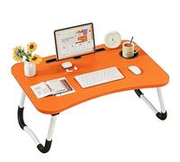 Bandeja para Cama Plegable: Mesa para Cama y Sofá con Portavasos, Mesa Cama Ordenador en Tablero MDF y Metal, 60x40x28 cm, Naranja