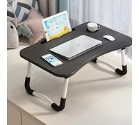 Bandeja para Cama Plegable: Mesa para Cama y Sofá con Portavasos, Mesa Cama Ordenador en Tablero MDF y Metal, 50x30x23 cm (Madera Negra Brushed)