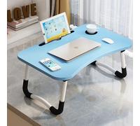 Bandeja para Cama Plegable: Mesa para Cama y Sofá con Portavasos, Mesa Cama Ordenador en Tablero MDF y Metal, 50x30x23 cm (Azul)