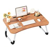 Bandeja para Cama Plegable: Mesa para Cama y Sofá con Portavasos, Mesa Cama Ordenador en Tablero MDF y Metal, 60x40x28 cm