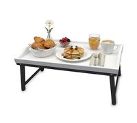Bandeja para Cama Relaxdays, bambú, 20 x 50 x 30 cm, Bandeja con Patas, Asas, Desayuno en Cama, Blanco/Gris