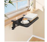 Bandeja para Cama y Extensión de Escritorio Plegable con Abrazadera | Estante Flotante De Madera Multiuso Para Oficina, Cocina Y Balcón, Sin Perforación, 40-90 Cm(Black,19.7*8in)