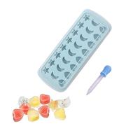 Bandeja para cubitos de hielo de silicona con forma de corazones, estrellas, lunas, whisky, bolas de hielo, molde para cubitos con tapa y cuentagotas de color aleatorio, azul, bandeja de corazones