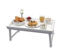 Bandeja para Desayuno Relaxdays, bambú, (Alto x Ancho x Fondo): 20 x 50 x 30 cm, Bandeja con Patas y Asas, Blanco