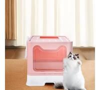 Bandeja para gatos cerrada, gran casa de aseo para gatos plegable con tapa, cajón de basura con pala, inodoro para gatos, fácil de limpiar, portátil, 51 cm (41 cm de largo, 38 cm de altura) (Sakura