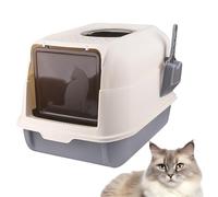Bandeja para gatos con pala, WC para gatos grandes y pequeños, 2 aberturas, 51 x 36 x 34 cm (gris)