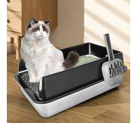 Bandeja para gatos grande - Caja Litiere - No atrae los olores - con pala de 50 x 35 x 24 cm - Negro