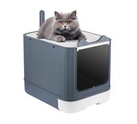 Bandeja para gatos grande para gatos y conejos, bandeja para gatos y gatos, bandeja de arena de acero inoxidable, casita automática autolimpiante, 44,5 x 36,5 x 34,5 cm, color blanco