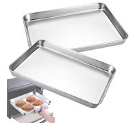 Bandeja para hornear, Bandeja for horno (2 unidades), de acero inoxidable, rectangular, antiadherente, 23 a 50 cm largo, resistente, a la deformación, con fondo(31.5x24.5x2.5cm)