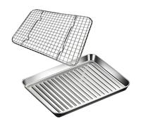 Bandeja para hornear, Bandeja rectangular de acero inoxidable for horno, antiadherente y resistente al calor, con rejilla for enfriar, pinzas cepillo for aceite, juego bandejas resistentes(320x250mm)